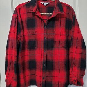 Red Black Plaid Shirt Womens Size XL Old Navy Flannel Button Up Fall Winter